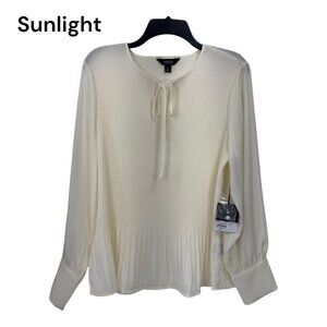 Simply Vera Vera Wang Womens XL Pleated Vanilla Blouse With Tie Neck & Long Slee